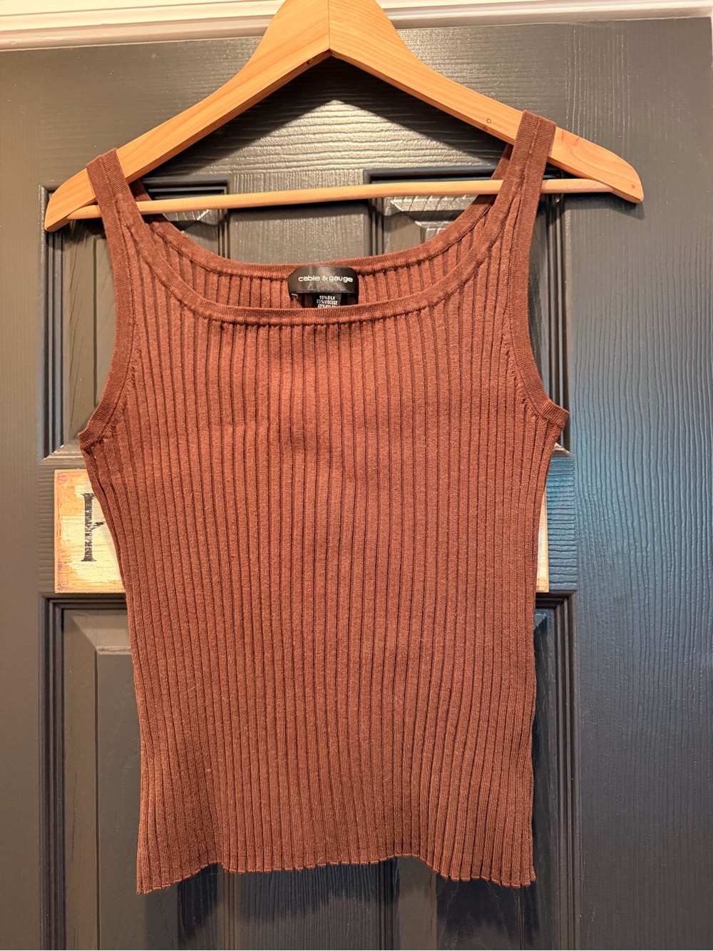 Cable & Gauge Chocolate Brown Ribbed Square-Neck Tank